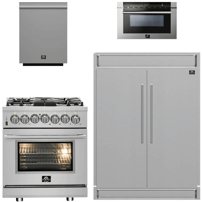 FORNO Appliance Package - 30" Dual Fuel Range, 60" Refrigerator, Dishwasher, Microwave Drawer, AP-FFSGS6125-30-W-7