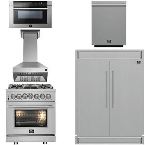 FORNO Appliance Package - 30" Dual Fuel Range, 30" Range Hood, 60" Refrigerator, Dishwasher, Microwave Drawer, AP-FFSGS6125-30-W-8