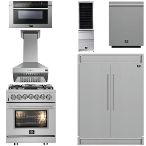 FORNO Appliance Package - 30" Dual Fuel Range, 30" Range Hood, 60" Refrigerator, Dishwasher, Microwave Drawer, Wine Cooler, AP-FFSGS6125-30-W-9