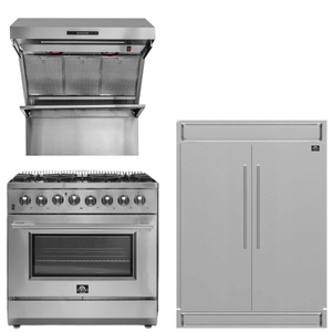 FORNO Appliance Package - 36 Inch Dual Fuel Range, Wall Mount Range Hood, 60 Inch Refrigerator, AP-FFSGS6156-36-4