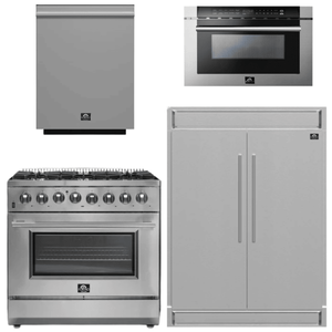 FORNO Appliance Package - 36 Inch Dual Fuel Range, 60 Inch Refrigerator, Microwave Drawer, Dishwasher, AP-FFSGS6156-36-7