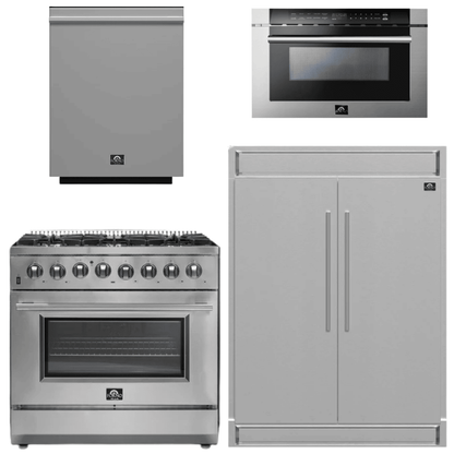 FORNO Appliance Package - 36 Inch Dual Fuel Range, 60 Inch Refrigerator, Microwave Drawer, Dishwasher, AP-FFSGS6156-36-7