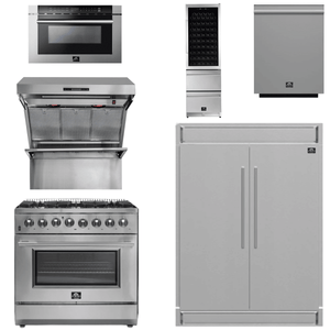 FORNO Appliance Package - 36 Inch Dual Fuel Range, Range Hood, Refrigerator, Microwave Drawer, Dishwasher, Wine Cooler, AP-FFSGS6156-36-9