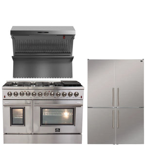 FORNO Appliance Package - 48" Dual Fuel Range, 48" Range Hood, 48" Refrigerator, AP-FFSGS6156-48-10