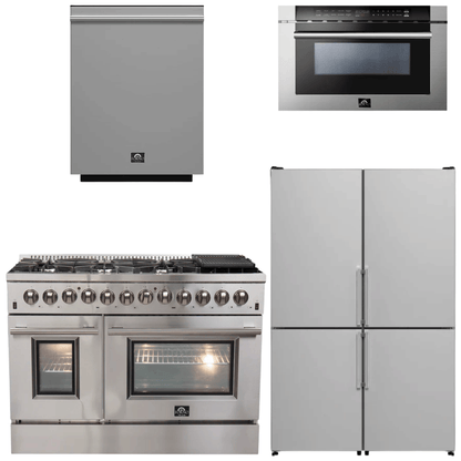 FORNO Appliance Package - 48" Dual Fuel Range, Dishwasher, 48" Refrigerator, Microwave Drawer, AP-FFSGS6156-48-12