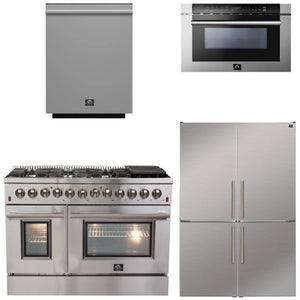 FORNO Appliance Package - 48" Dual Fuel Range, Dishwasher, 48" Refrigerator, Microwave Drawer, AP-FFSGS6156-48-12