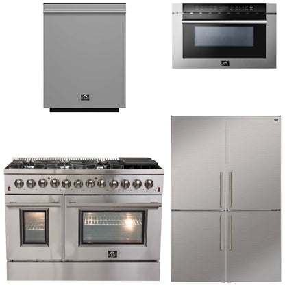 FORNO Appliance Package - 48" Dual Fuel Range, Dishwasher, 48" Refrigerator, Microwave Drawer, AP-FFSGS6156-48-12