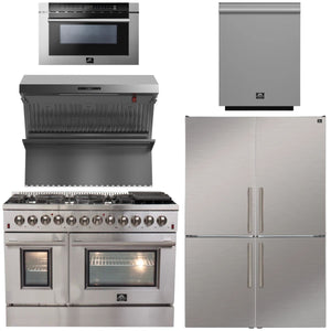 FORNO Appliance Package - 48" Dual Fuel Range, 48" Range Hood, Dishwasher, 48" Refrigerator, Microwave Drawer, AP-FFSGS6156-48-13