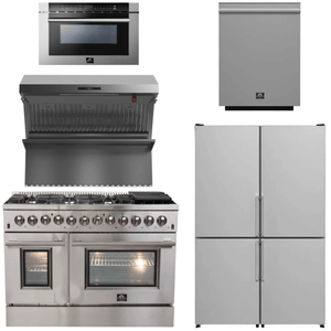 FORNO Appliance Package - 48" Dual Fuel Range, 48" Range Hood, Dishwasher, 48" Refrigerator, Microwave Drawer, AP-FFSGS6156-48-13