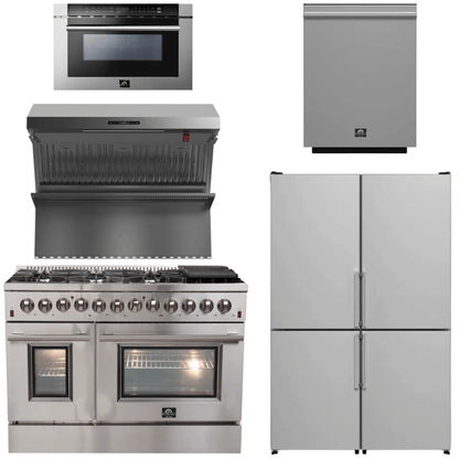 FORNO Appliance Package - 48" Dual Fuel Range, 48" Range Hood, Dishwasher, 48" Refrigerator, Microwave Drawer, AP-FFSGS6156-48-13