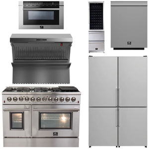 FORNO Appliance Package - 48" Dual Fuel Range, 48" Range Hood, Dishwasher, 48" Refrigerator, Microwave Drawer, Wine Cooler, AP-FFSGS6156-48-14