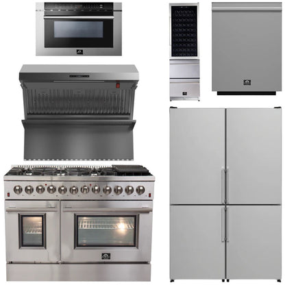 FORNO Appliance Package - 48" Dual Fuel Range, 48" Range Hood, Dishwasher, 48" Refrigerator, Microwave Drawer, Wine Cooler, AP-FFSGS6156-48-14