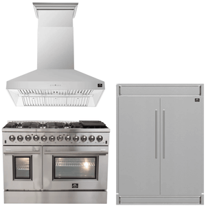 FORNO Appliance Package - 48" Gas Burner, Electric Oven Range, Range Hood, 60" Refrigerator, AP-FFSGS6156-48-15