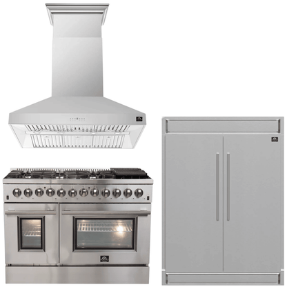 FORNO Appliance Package - 48" Gas Burner, Electric Oven Range, Range Hood, 60" Refrigerator, AP-FFSGS6156-48-15