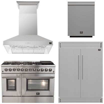 FORNO Appliance Package - 48" Gas Burner, Electric Oven Range, Range Hood, 60" Refrigerator, Dishwasher, AP-FFSGS6156-48-16