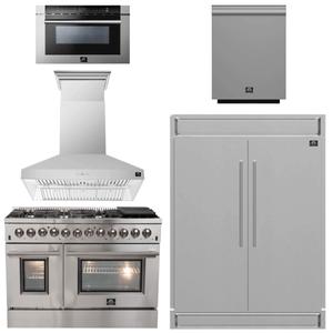 FORNO Appliance Package - 48" Gas Burner, Electric Oven Range, Range Hood, 60" Refrigerator, Dishwasher, Microwave Drawer, AP-FFSGS6156-48-17