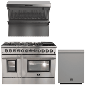 FORNO Appliance Package - 48 Inch Dual Fuel Range, Wall Mount Range Hood, Dishwasher, AP-FFSGS6156-48-2