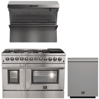 FORNO Appliance Package - 48 Inch Dual Fuel Range, Wall Mount Range Hood, Dishwasher, AP-FFSGS6156-48-2