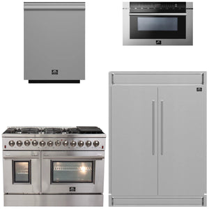 FORNO Appliance Package - 48" Dual Fuel Range, 60" Refrigerator, Microwave Drawer, Dishwasher, AP-FFSGS6156-48-4P