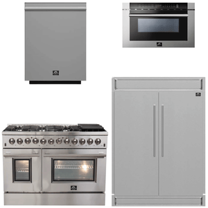 FORNO Appliance Package - 48 Inch Dual Fuel Range, 60 Inch Refrigerator, Microwave Drawer, Dishwasher, AP-FFSGS6156-48-7