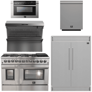 FORNO Package - 48 Inch Dual Fuel Range, Wall Mount Range Hood, Refrigerator, Microwave Drawer, Dishwasher, AP-FFSGS6156-48-8