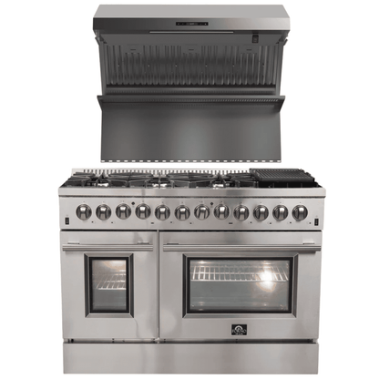 FORNO Appliance Package- 48 Inch Dual Fuel Range, Wall Mount Range Hood, AP-FFSGS6156-48