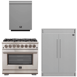 FORNO Appliance Package - 36 Inch Gas Burner/Electric Oven Pro Range, Dishwasher, Refrigerator, AP-FFSGS6187-36-5