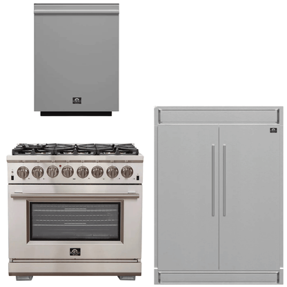 FORNO Appliance Package - 36 Inch Gas Burner/Electric Oven Pro Range, Dishwasher, Refrigerator, AP-FFSGS6187-36-5
