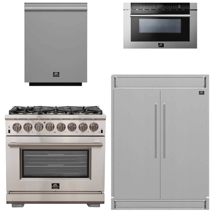 FORNO Appliance Package - 36 Inch Gas Burner/Electric Oven Pro Range, Refrigerator, Microwave Drawer, Dishwasher, AP-FFSGS6187-36-7