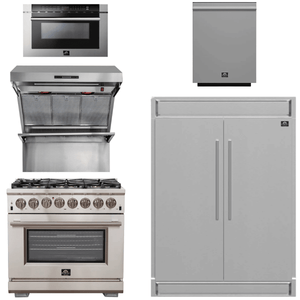 FORNO Package - 36" Dual Fuel Range, Range Hood, Refrigerator, Microwave, Dishwasher, AP-FFSGS6187-36-8