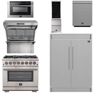 FORNO Package - 36" Dual Fuel Range, Range Hood, Refrigerator, Microwave, Dishwasher, Wine Cooler, AP-FFSGS6187-36-9