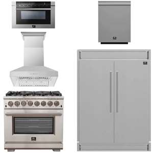 FORNO Package - 36" Dual Fuel Range, Range Hood, Refrigerator, Microwave, Dishwasher