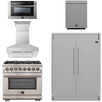 FORNO Package - 36" Dual Fuel Range, Range Hood, Refrigerator, Microwave, Dishwasher