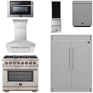 FORNO Package - 36" Dual Fuel Range, Range Hood, Refrigerator, Microwave, Dishwasher, Wine Cooler