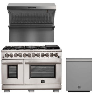 FORNO Appliance Package - 48 Inch Gas Burner/Electric Oven Pro Range, Wall Mount Range Hood, Dishwasher, AP-FFSGS6187-48-2