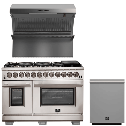 FORNO Appliance Package - 48 Inch Gas Burner/Electric Oven Pro Range, Wall Mount Range Hood, Dishwasher, AP-FFSGS6187-48-2
