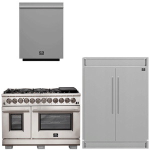 FORNO Appliance Package - 48 Inch Gas Burner/Electric Oven Pro Range, Dishwasher, Refrigerator, AP-FFSGS6187-48-5