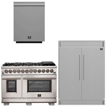 FORNO Appliance Package - 48 Inch Gas Burner/Electric Oven Pro Range, Dishwasher, Refrigerator, AP-FFSGS6187-48-5