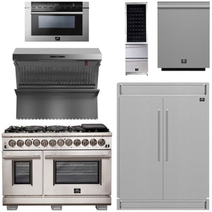 FORNO Package - 48" Dual Fuel Range, Range Hood, Refrigerator, Microwave, Dishwasher, Wine Cooler
