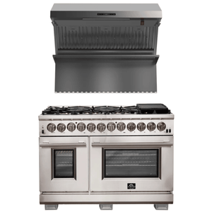 FORNO Appliance Package- 48 Inch Gas Burner/Electric Oven Pro Range, Wall Mount Range Hood, AP-FFSGS6187-48