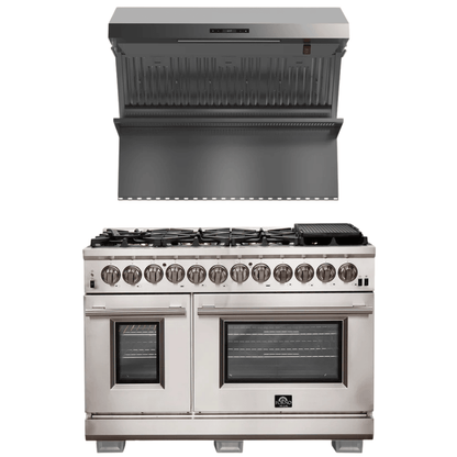 FORNO Appliance Package- 48 Inch Gas Burner/Electric Oven Pro Range, Wall Mount Range Hood, AP-FFSGS6187-48