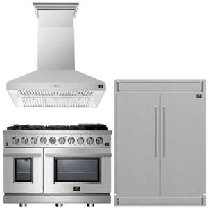 FORNO Appliance Package - 48" Gas Range, Range Hood, 60" Refrigerator, AP-FFSGS6239-48-6