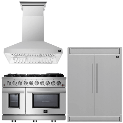 FORNO Appliance Package - 48" Gas Range, Range Hood, 60" Refrigerator, AP-FFSGS6239-48-6