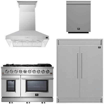 FORNO Appliance Package - 48" Gas Range, Range Hood, 60" Refrigerator, Dishwasher, AP-FFSGS6239-48-7