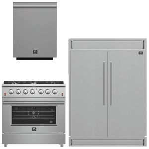 FORNO Appliance Package - 36 Inch Gas Range, Dishwasher, 60 Inch Refrigerator, AP-FFSGS6244-36-5