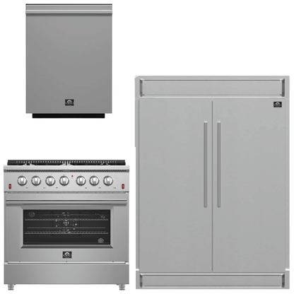 FORNO Appliance Package - 36 Inch Gas Range, Dishwasher, 60 Inch Refrigerator, AP-FFSGS6244-36-5