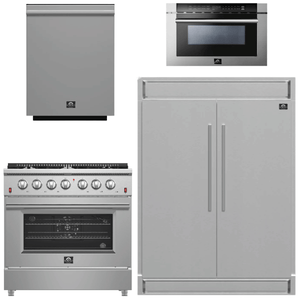 FORNO Appliance Package - 36 Inch Gas Range, 60 Inch Refrigerator, Microwave Drawer, Dishwasher, AP-FFSGS6244-36-7
