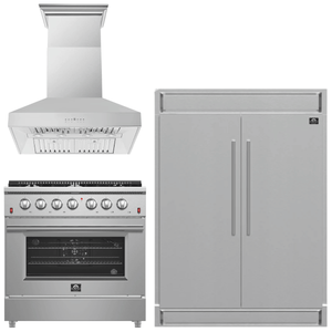 FORNO Appliance Package - 36 Inch Gas Range, Wall Mount Range Hood, 60 Inch Refrigerator, AP-FFSGS6244-36-W-4