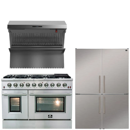 FORNO Appliance Package - 48" Gas Range, 48" Range Hood, 48" Refrigerator, AP-FFSGS6244-48-10