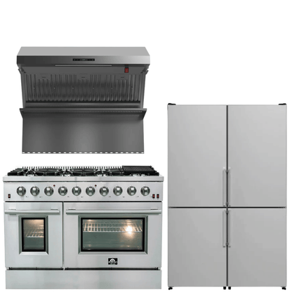FORNO Appliance Package - 48" Gas Range, 48" Range Hood, 48" Refrigerator, AP-FFSGS6244-48-10